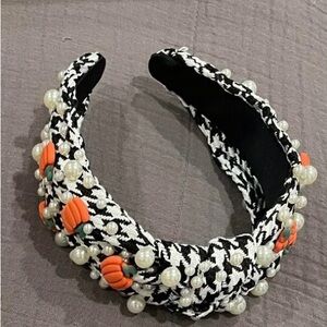NEW Black and White Pearl & Pumpkin Embellished Headband